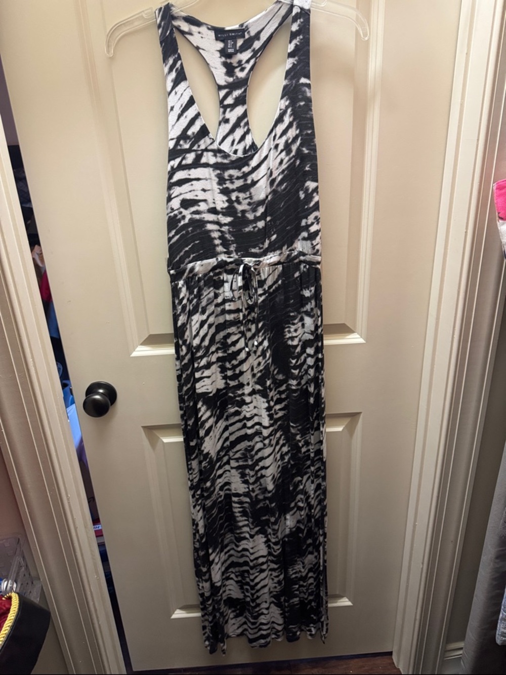 Willi Smith Black & White Tie-Dye Racerback Maxi Dress